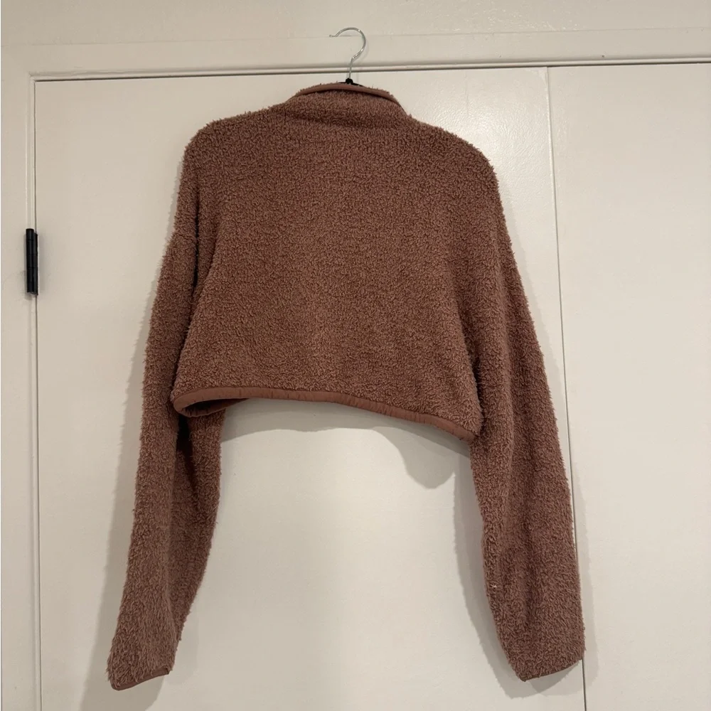 SKIMS Cozy Knit Half Zip Cropped Pullover | S/M | Light Brown - Picture 2 of 5